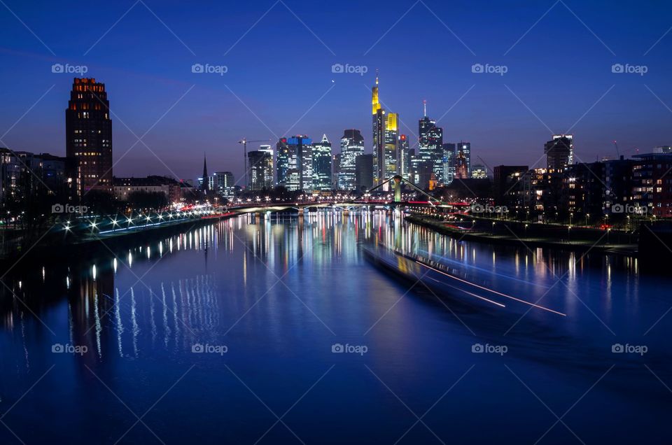 Frankfurt am Main city skyline at night