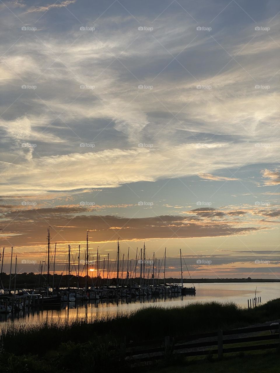Sunset in The Netherlands, Beautiful evening, sailing boats in the evening