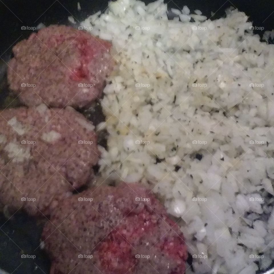 Cooking Burgers & Onions