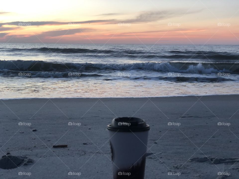 Two of my favorite things sunrises and coffee oh yeah and all on an island on beach with beautiful clouds and waves crashing. Can’t beat Amelia Island Florida 