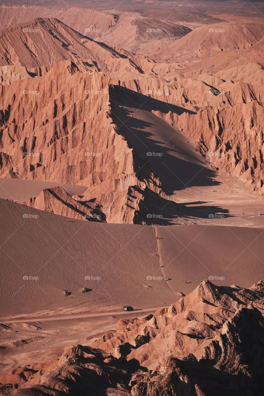 Salt, sand and red rocks form the landscape of the Death Valley in Chile