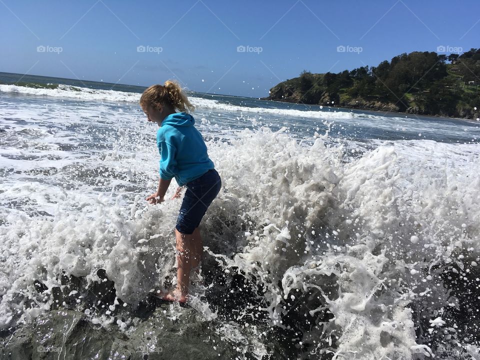 Crashing waves on Muir beach.
