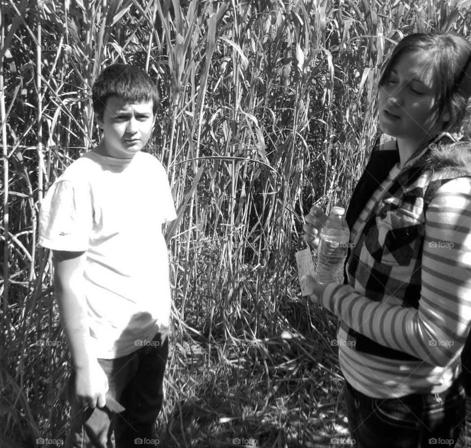 Corn field. Standing in the tall dark stalks of the indescribable feeling of a corn field maze my kids and I continued on a quest..