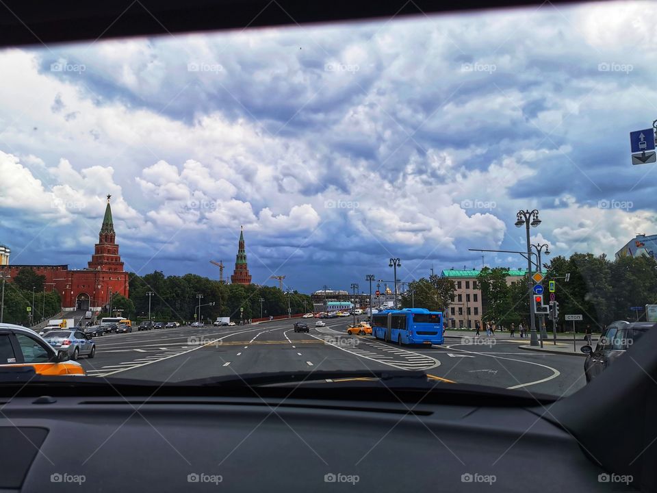 summer time City moscow center town day sky moody road way view window car building mirror outdoor outside