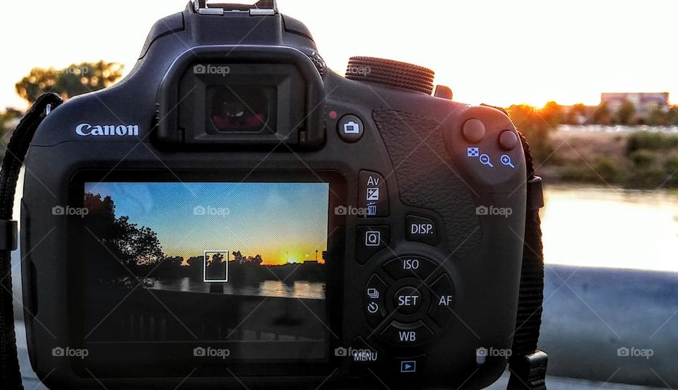 Sunset through a camera screen