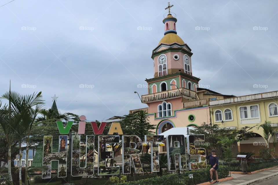 View of a small town church in Ecuador.