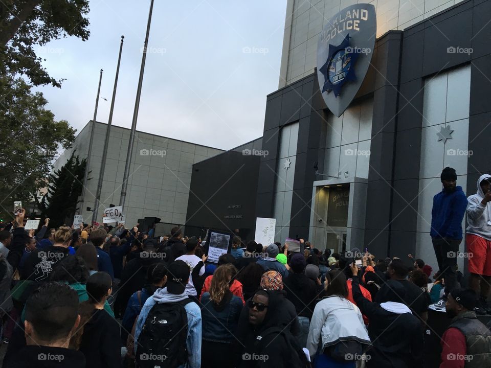 Black lives matter protest outside of Oakland police station 