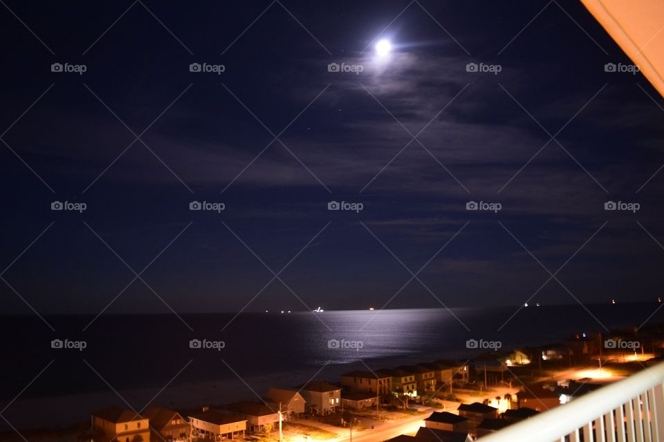 High angle view of moon over sea