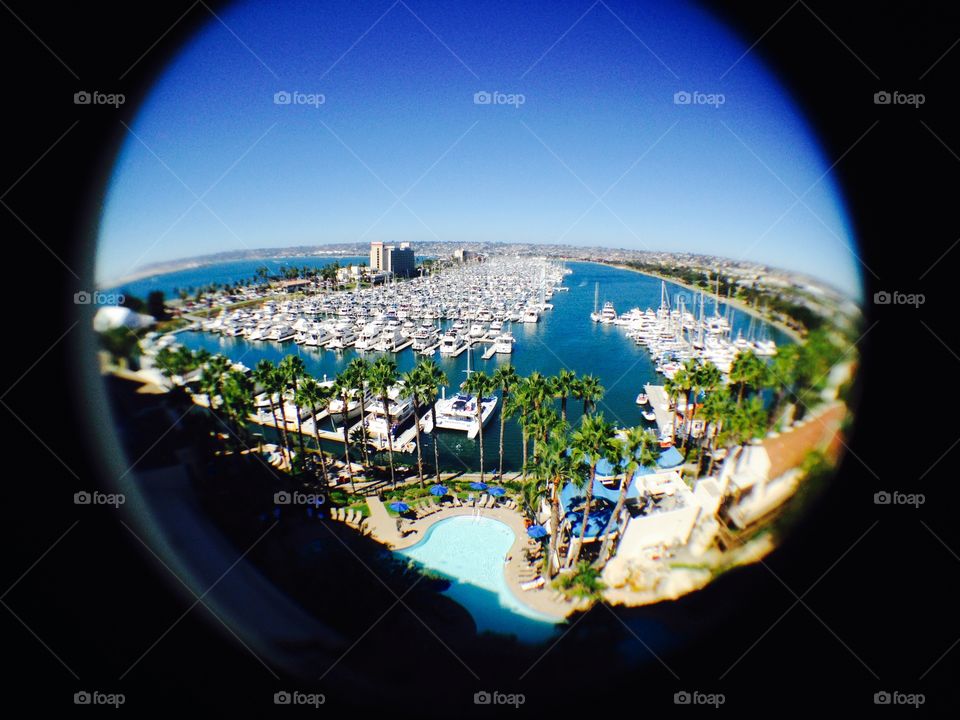 Fisheye View of the Harbor in Downtown San Diego