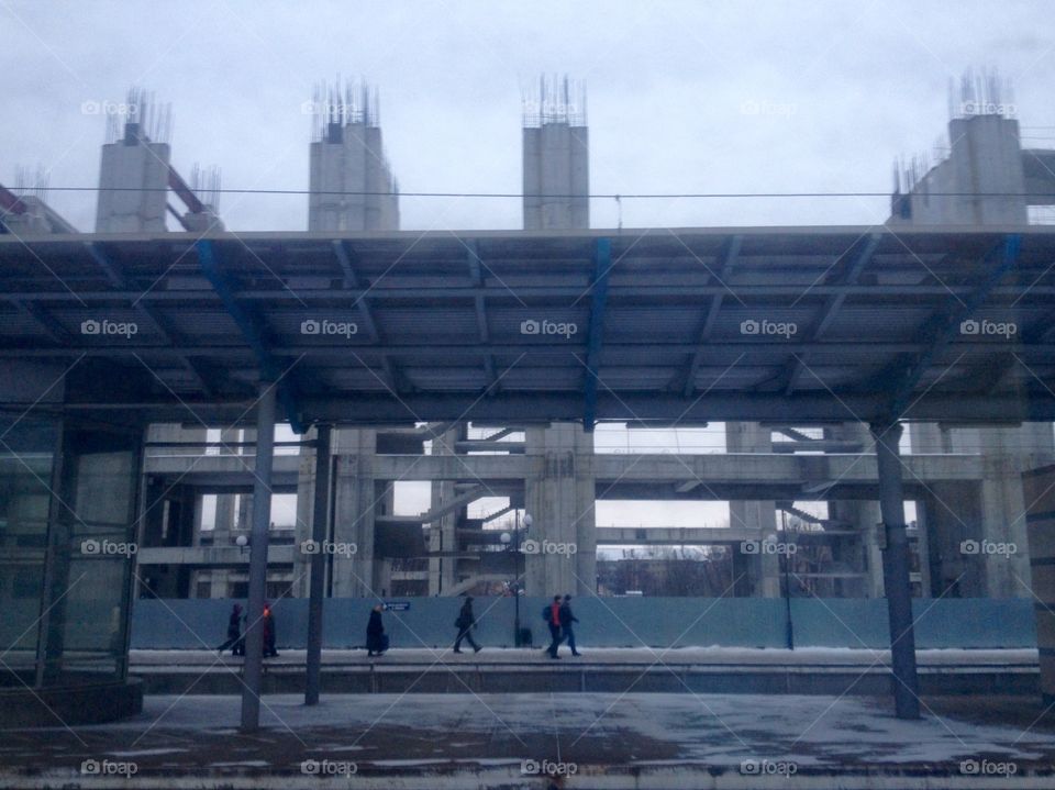 A railway station in front of a construction