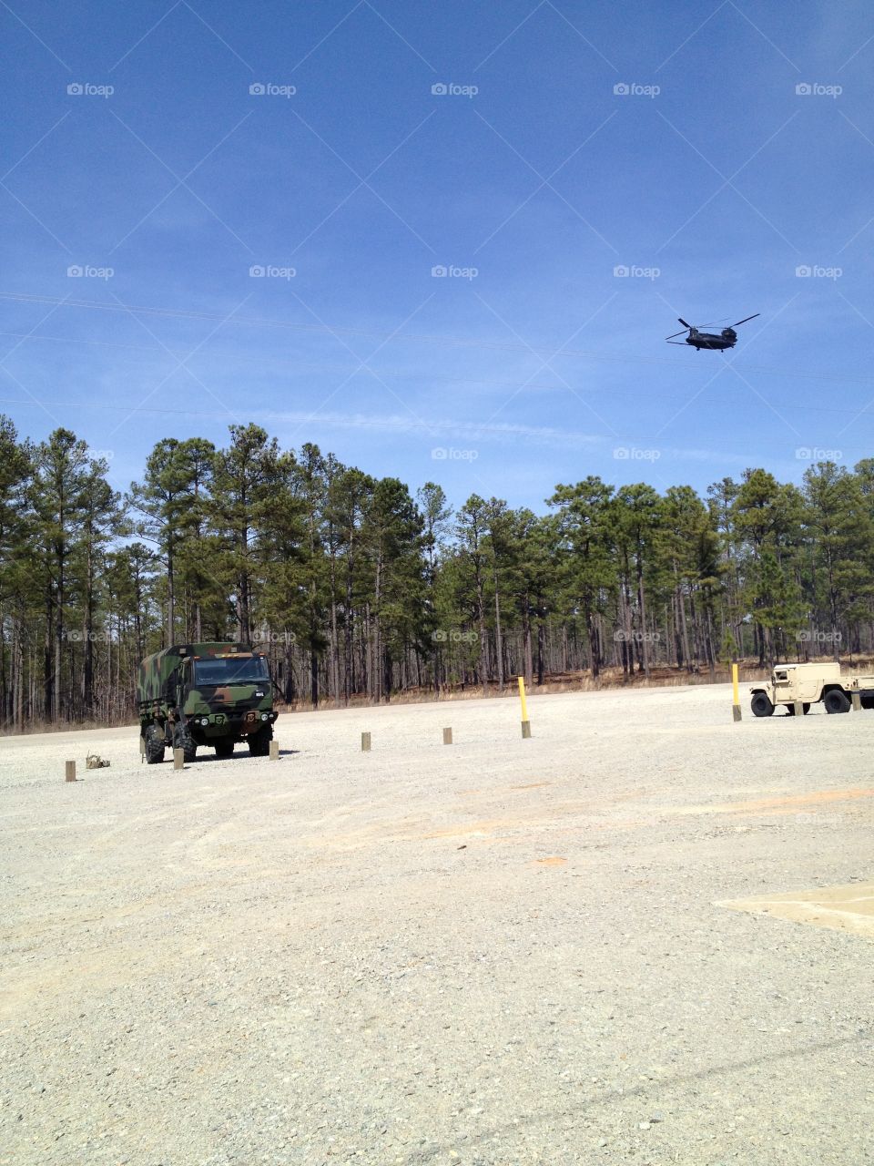 TF 160 Chinook flying over the ranges at Fort Bragg, NC. 