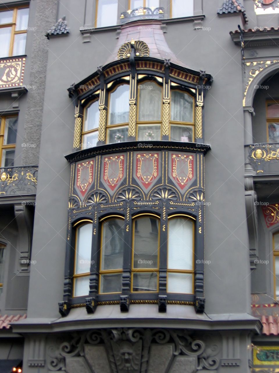 Prague Windows. Ornately Decorated 