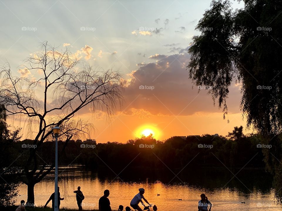 The evening sun on the horizon as it sets