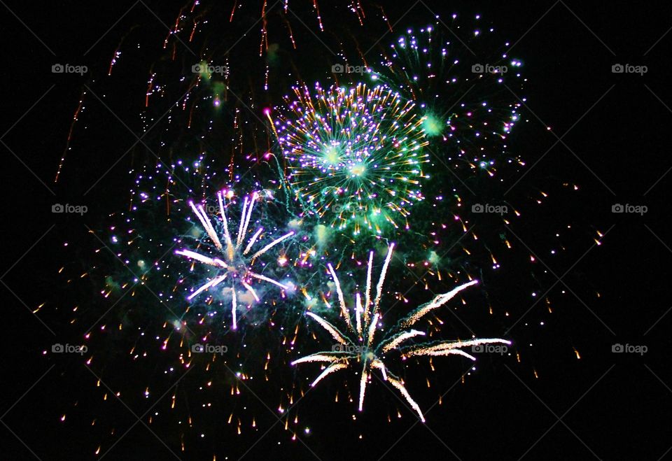 Firework celebration explosion in black night sky 