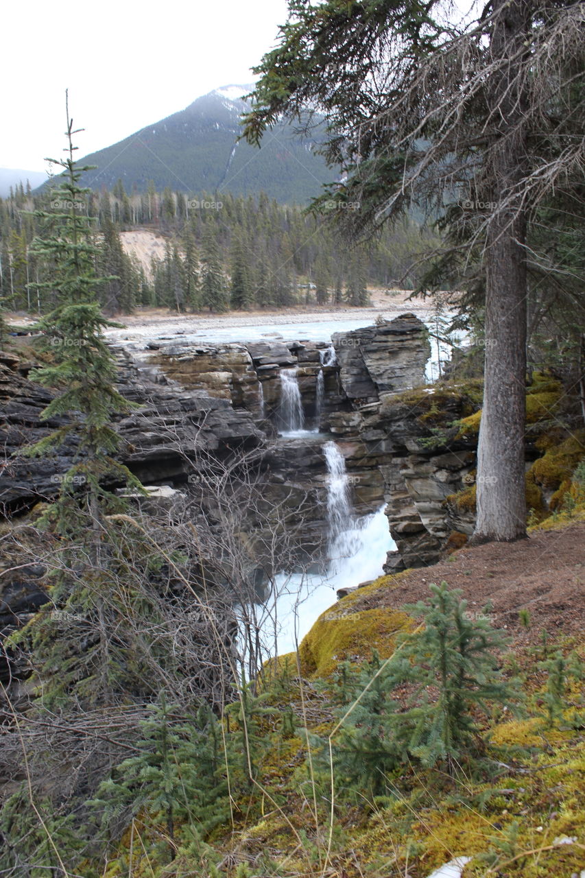 Roadside mountain waterfall 
