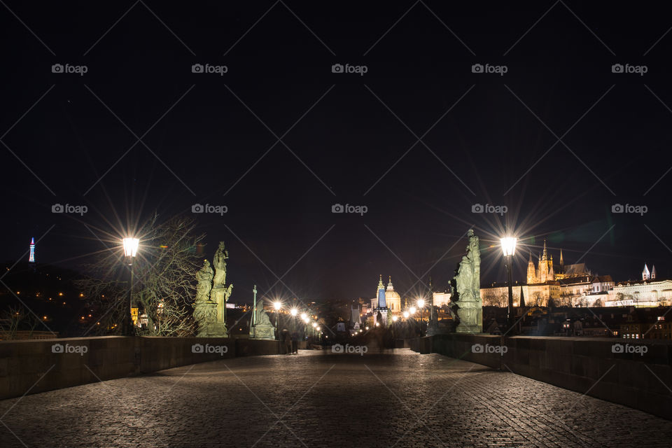 Charles bridge in Prague at night