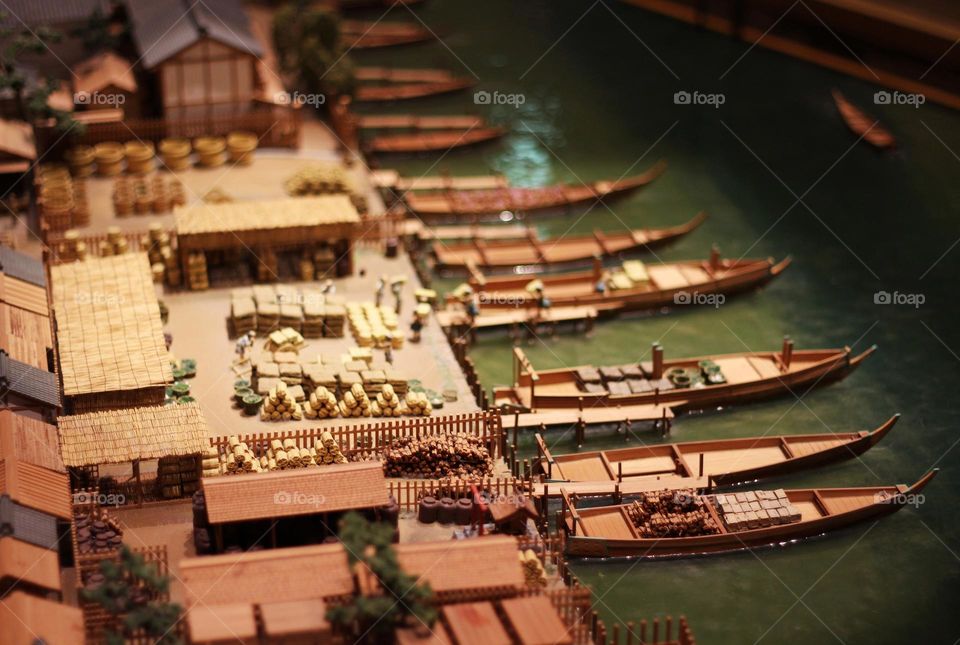 Miniature old Japan displayed in a museum.