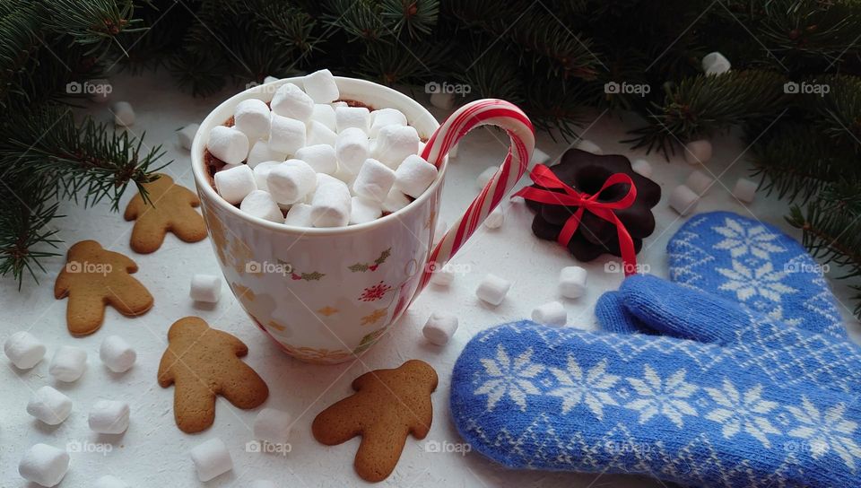 December time 🧑‍🎄🎅Hot chocolate with marshmallows and gingerbread men just what you need after a winter walk🎄🎀
