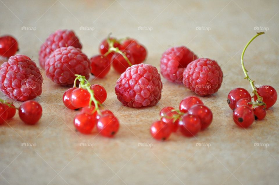 raspberries and red currants