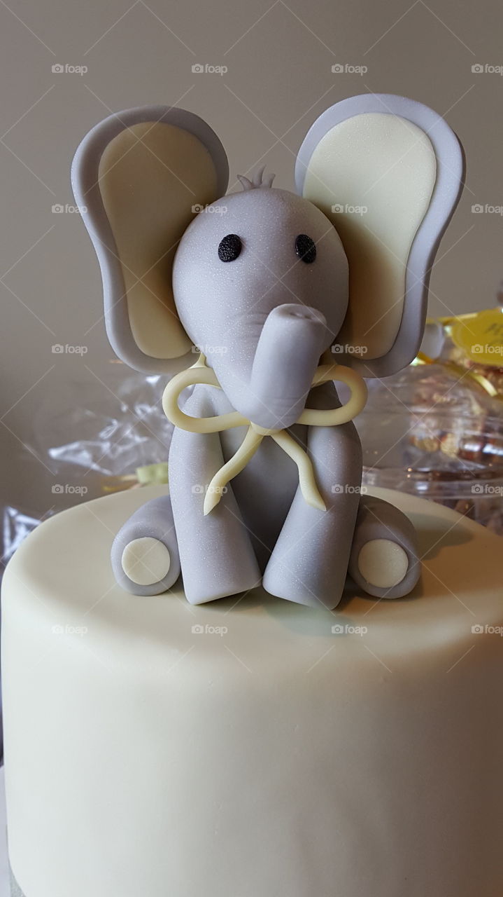 baby shower elephant fondant cake top