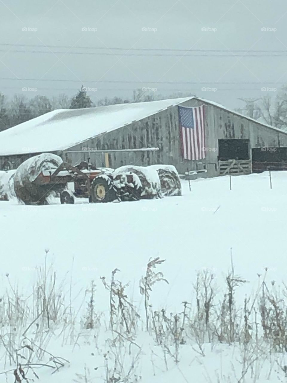 Patriotic Winter Barn