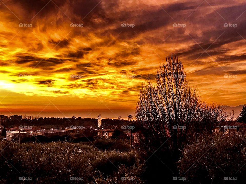 Sunset on fire Bardolino Italy 