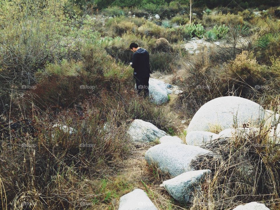 Man in bushes