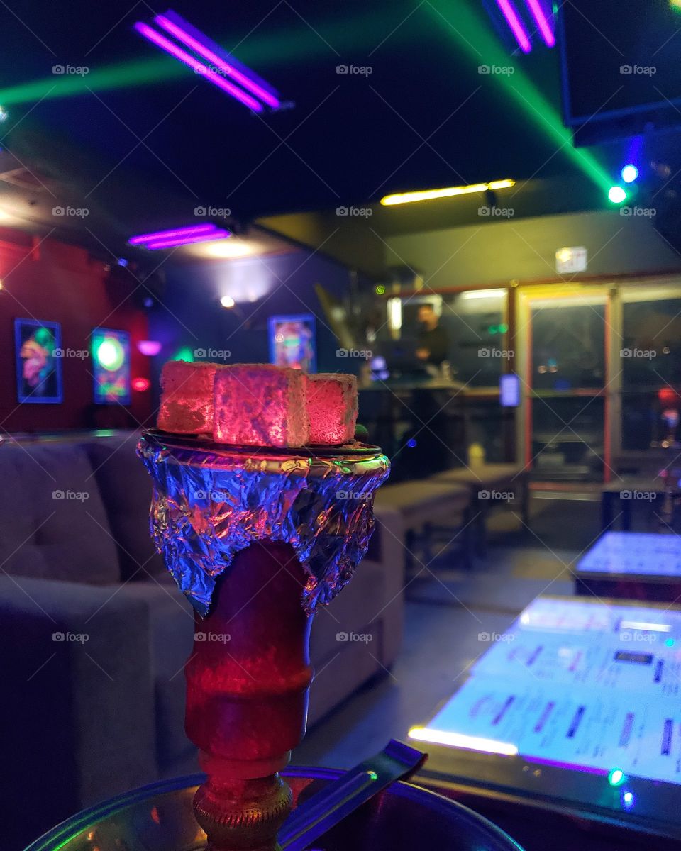 Hookah with fresh coals on at hookah lounge