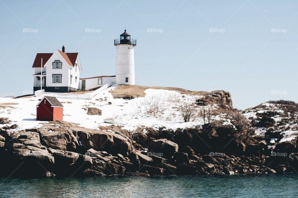 Lighthouse in Maine. The lighthouse in York, Maine, in winter