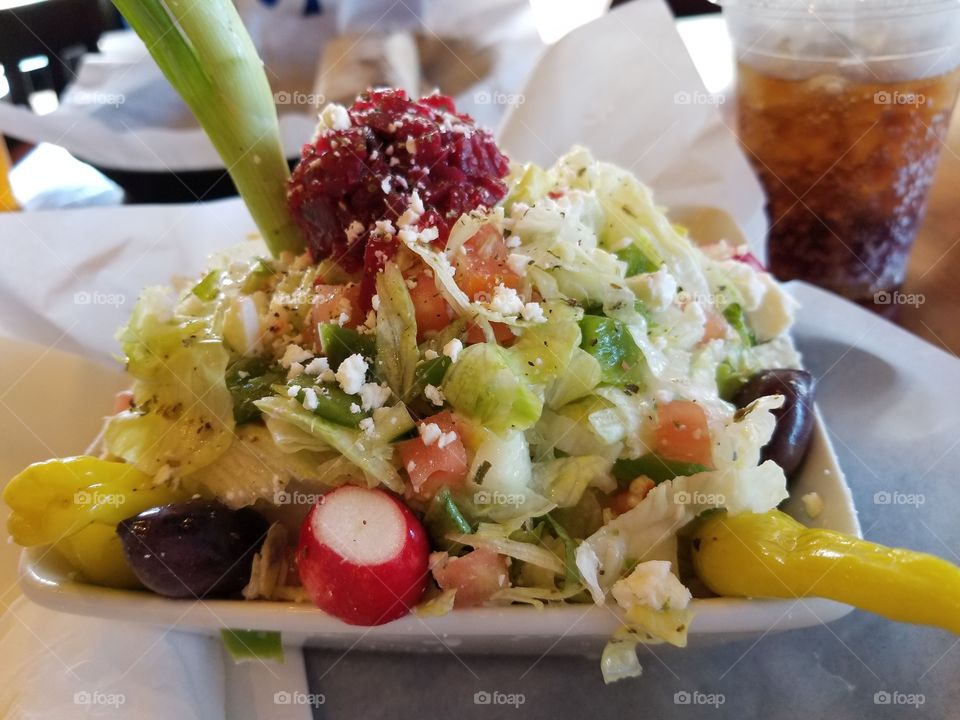 A delicious Greek Salad is always a good way to go.