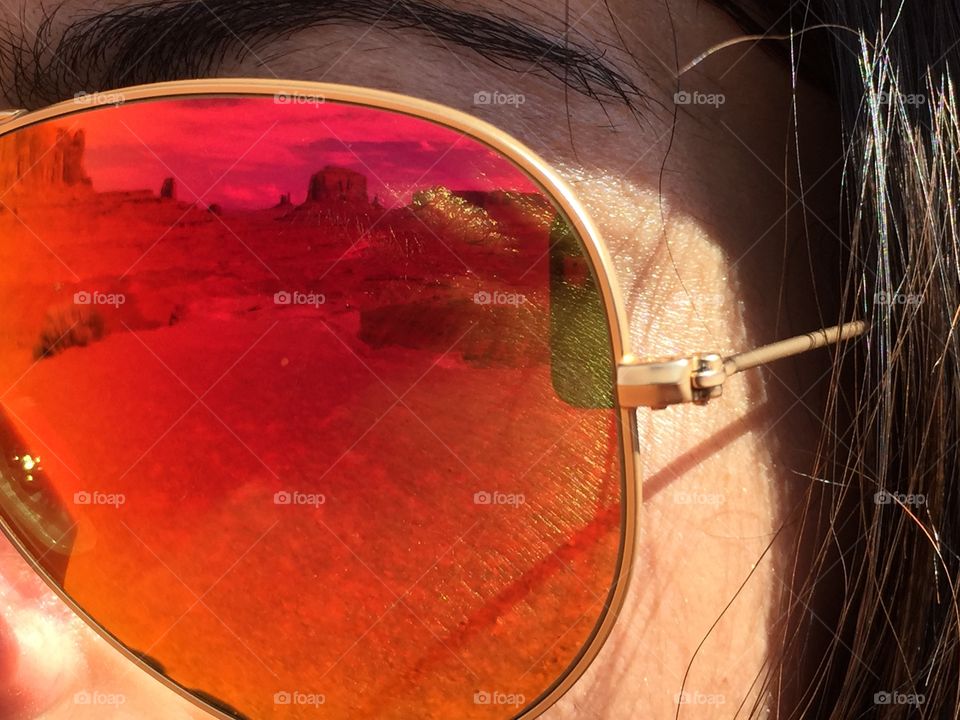 Reflection of my sunglasses. Reflection of the monument valley in my sunglasses
 