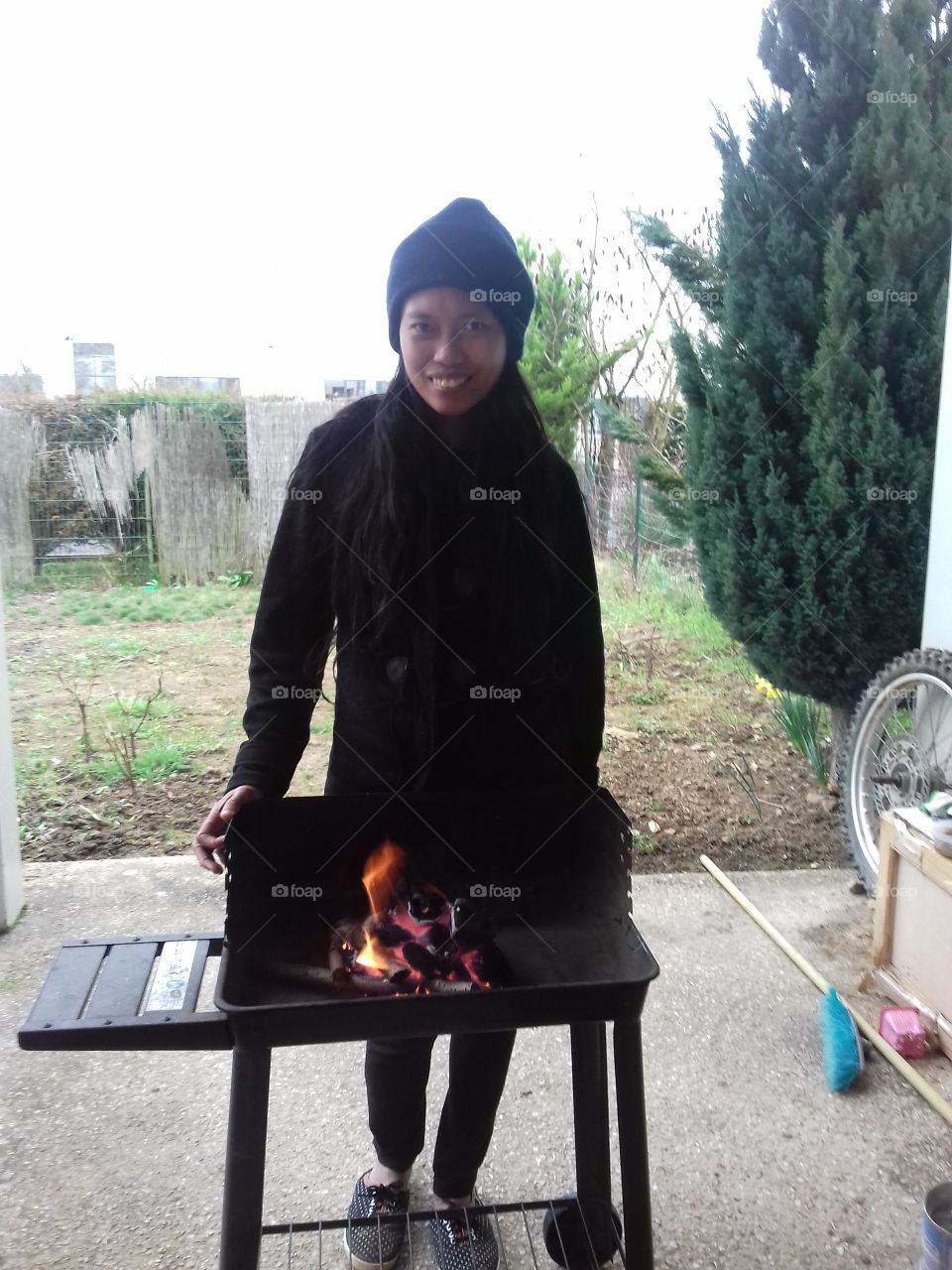 making fire for barbecue