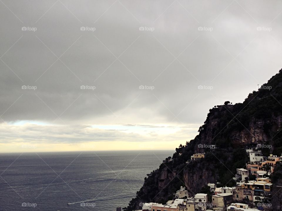 This is the Mediterranean Sea from the Positano coast. It just finished storming  