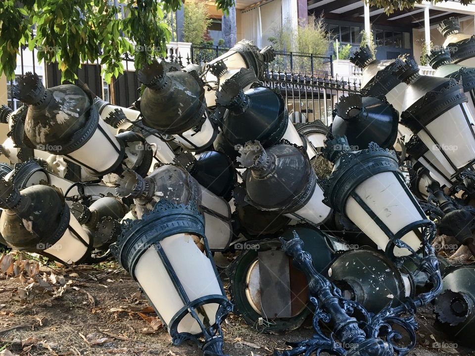 Street lamps in old style waiting to be repaired