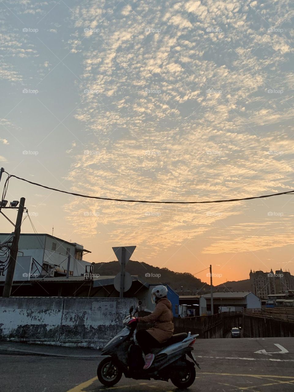 Going home in the sunset after work 