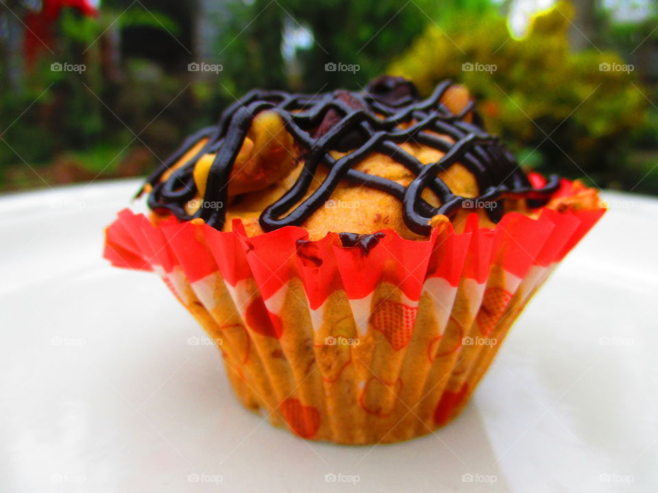 Extreme close-up of cupcake