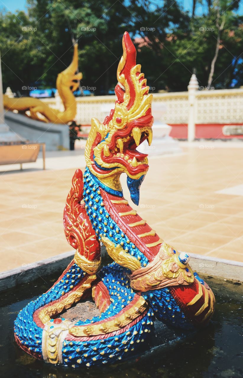The beautiful and colorful of the Nagas in the Thai temple