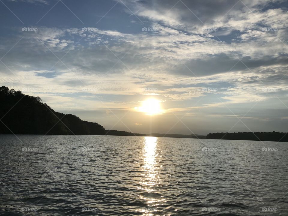 Sunset on quiet Lake Wedowee in Alabama