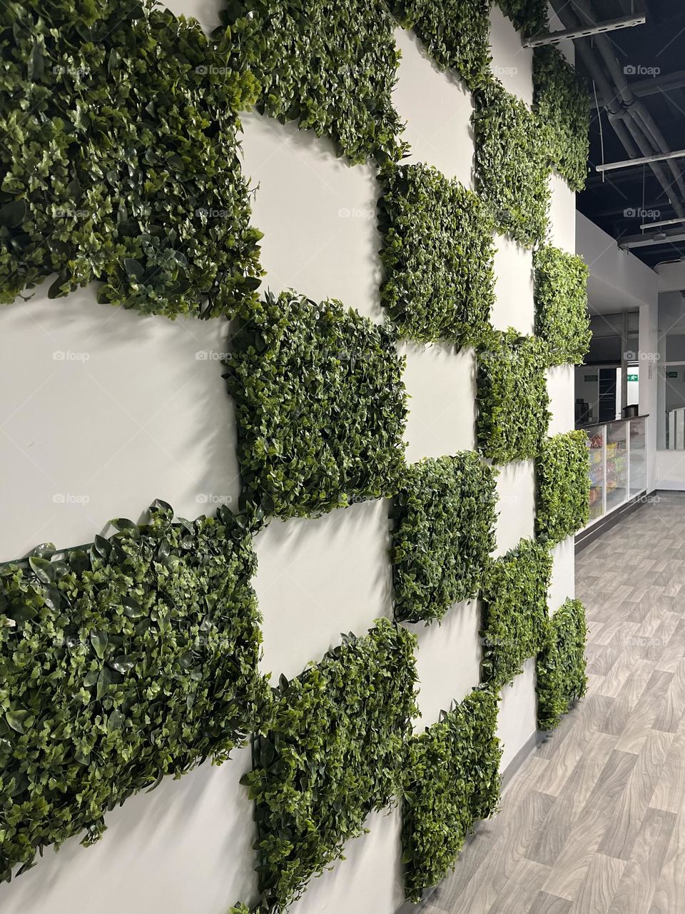 Wall in white and green rectangles