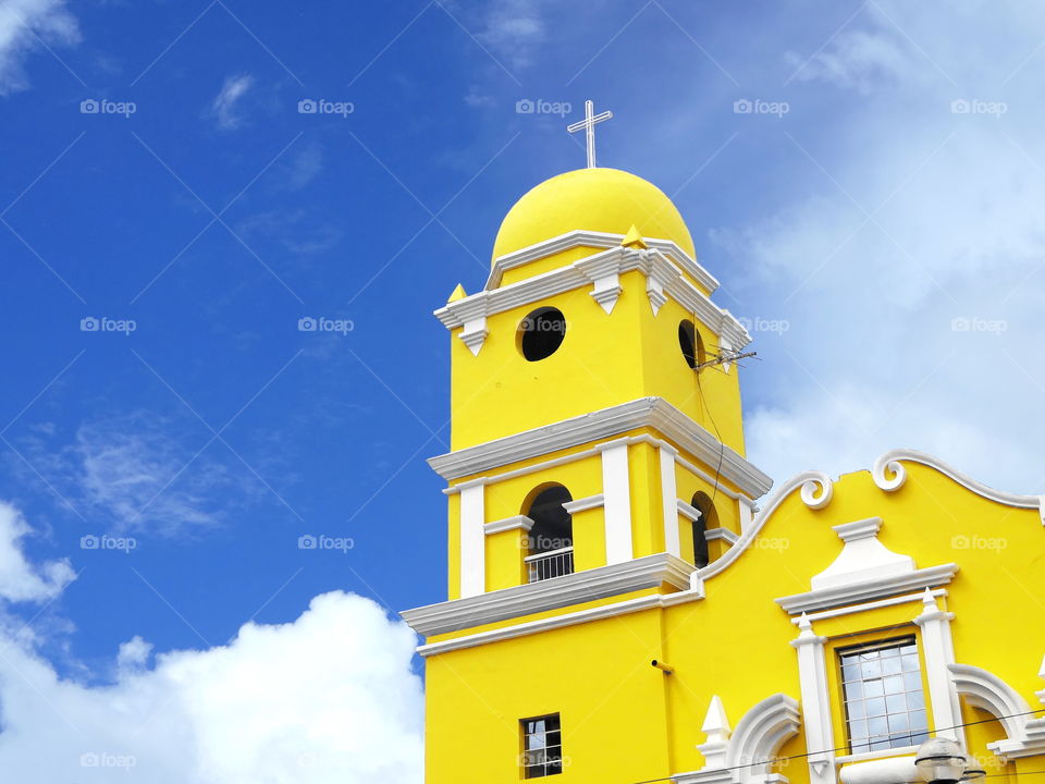 Yellow church domed steeple ayabaca peru senor cautivo