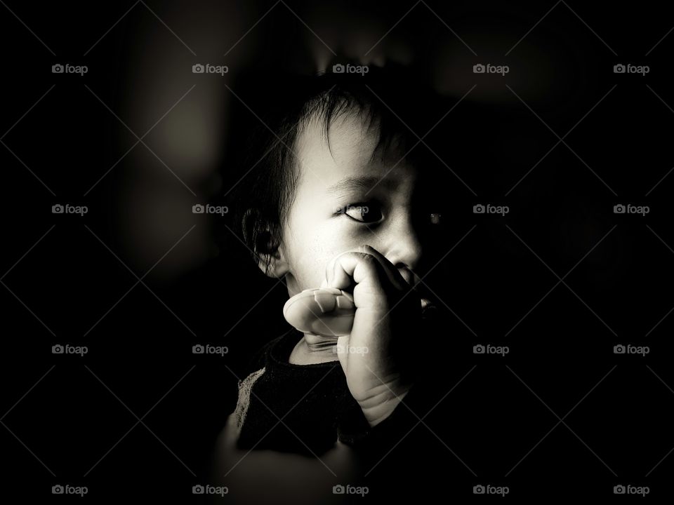 Monochrome portrait of a toddler