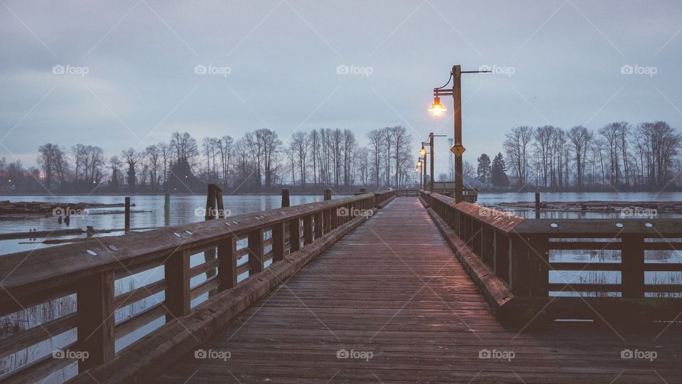 Foggy morning on a dock