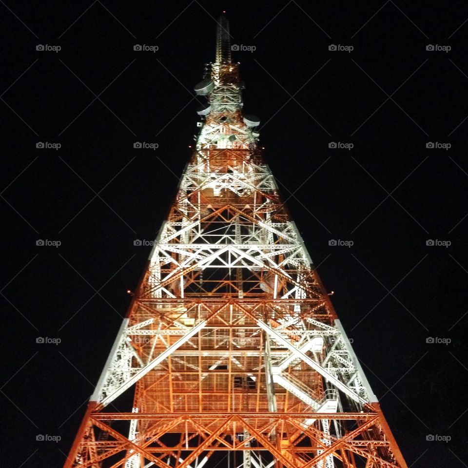 A tower at night