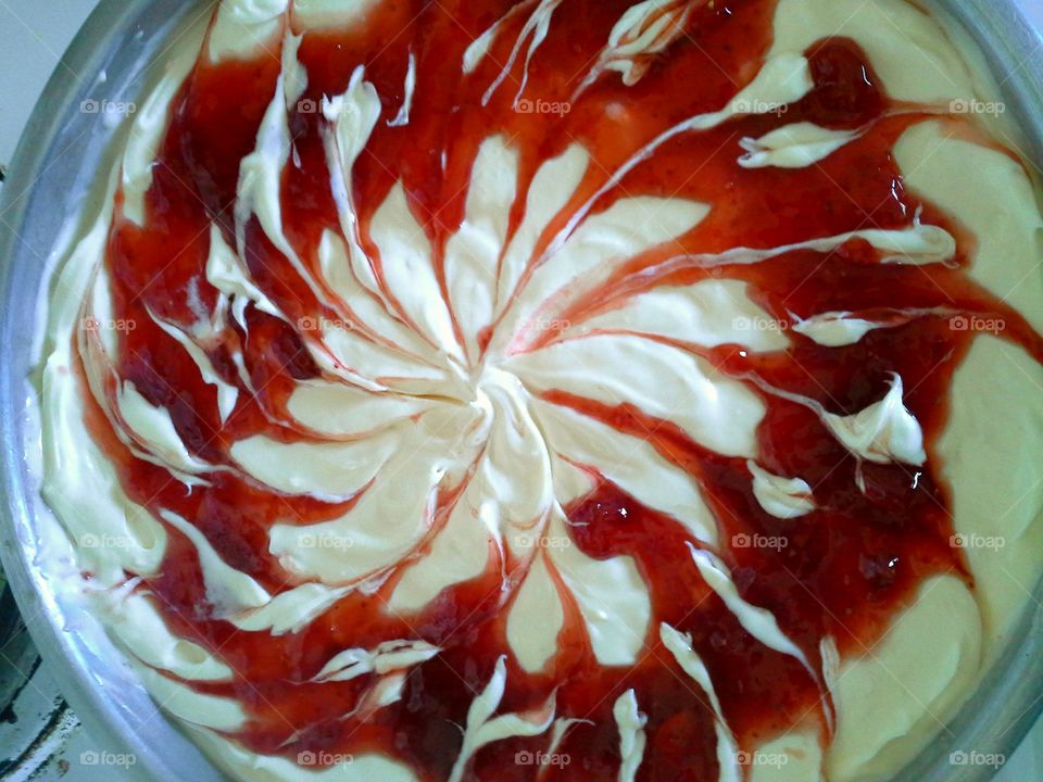homemade strawberry cheesecake,  before baked