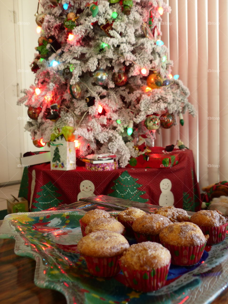 Homemade treats by the Christmas tree 