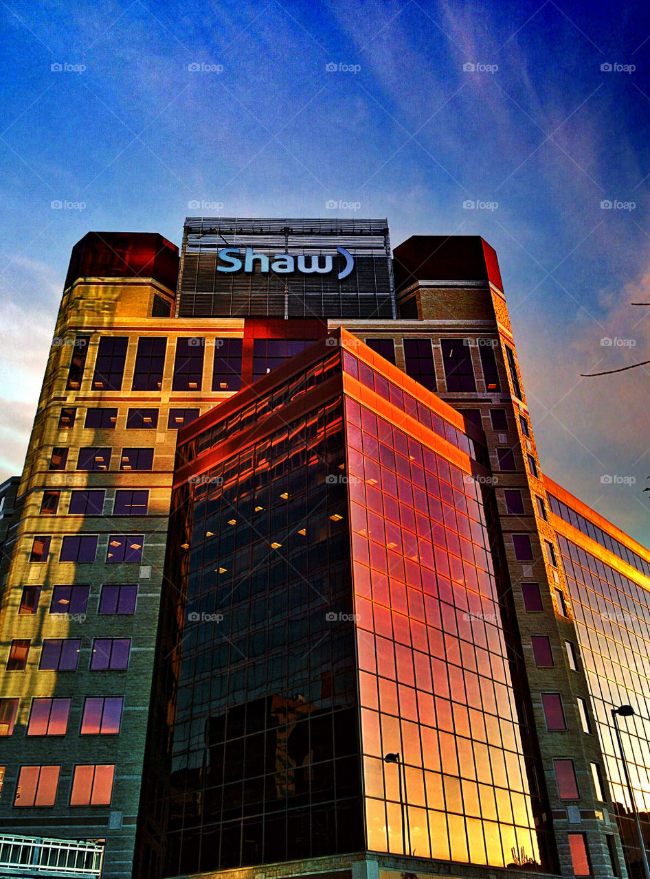 Calgary Building under sunset. One summer evening walking the streets of downtown Calgary ...