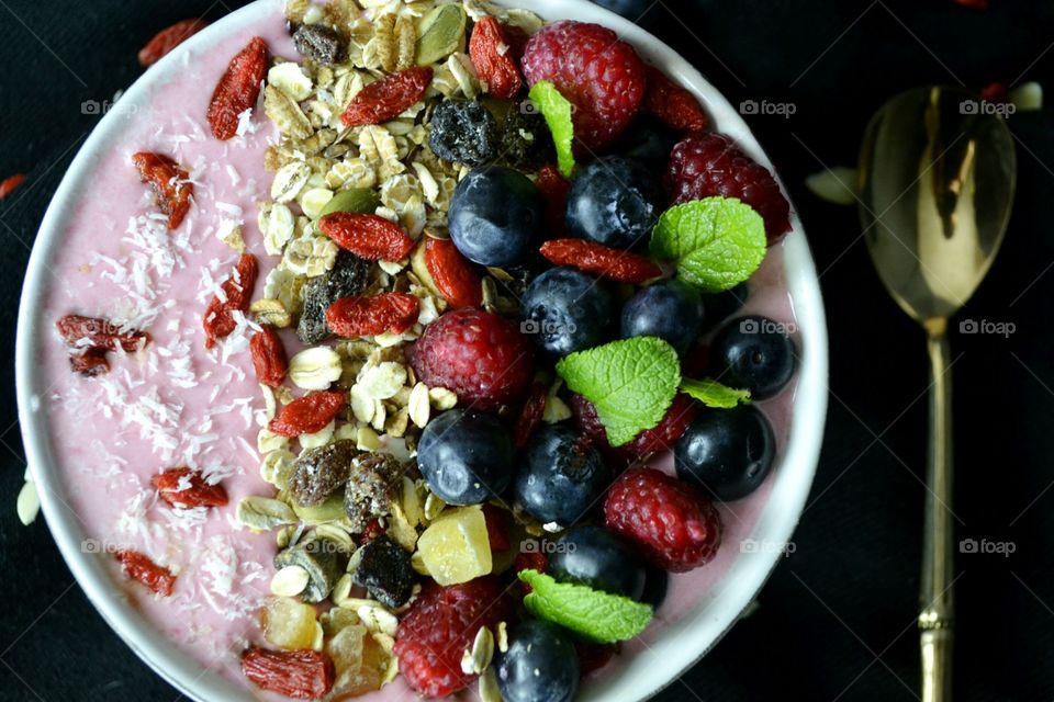 Breakfast smoothie in bowl