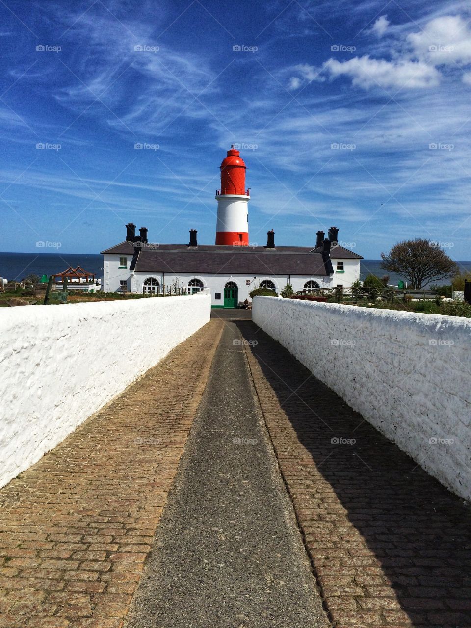 Souter Lighthouse Sunderland UK Opened in 1871 ... first lighthouse in the WORLD to be designed and built to be powered by electricity ... painted red and white ... supporting Sunderland Football Club ... HAWAY the lads  ⚽️