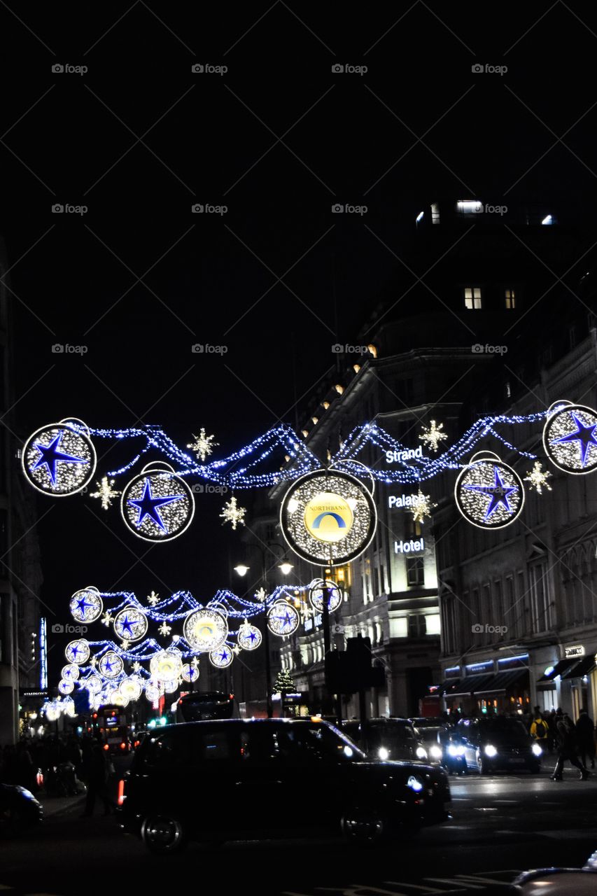 The Christmas lights on The Strand