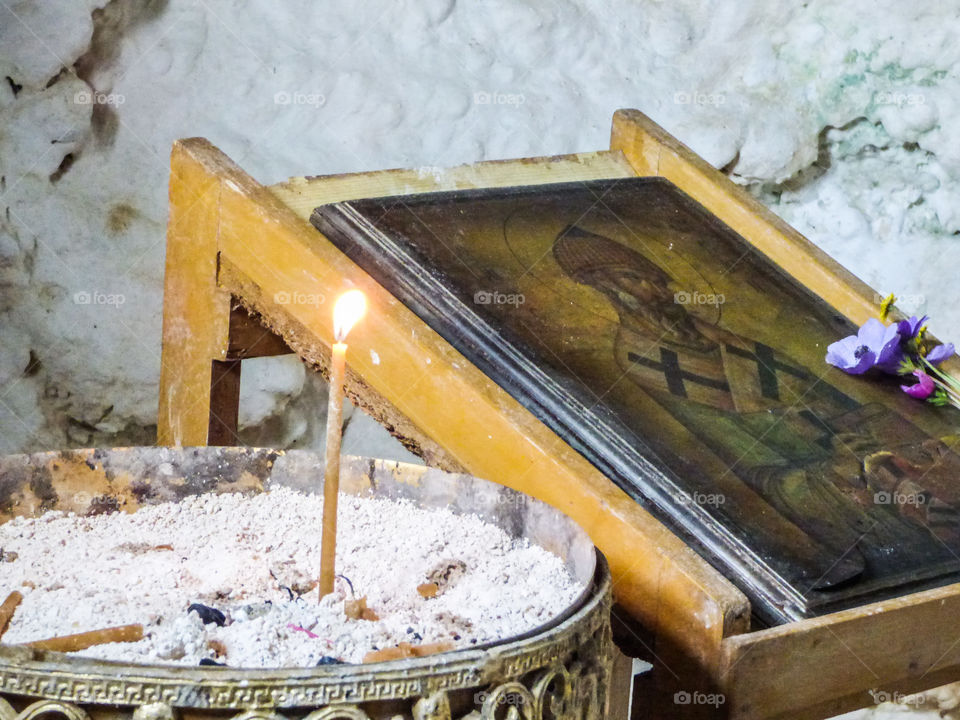 This is a photo inside a monastery in Chania,Crete!This monastery has been builded inside a cave!